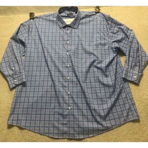 Shaquille O'Neal Men's XLG Sz 19 34/35 Blue Plaid Cooling Dress Shirt BIG & Tall